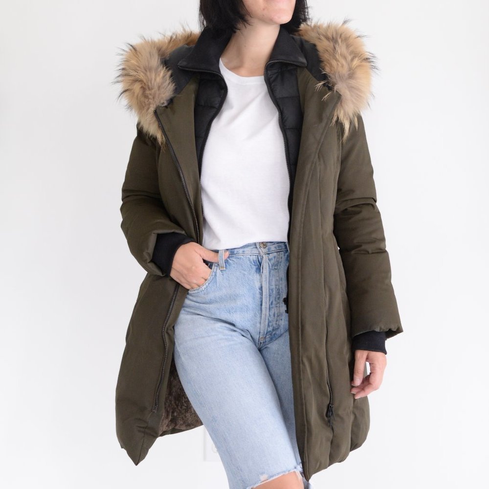 Soia & Kyo Olive Green Puffer Coat with Faux Fur Trim